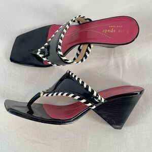 Kate Spade Square Toe Thong Mule Sandal in Black White Size 7